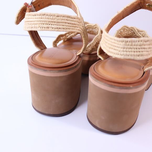 CLERGERIE Charline Platform Wedge Sandals Natural Raffia Strap Women's 39.5/ US9 - Picture 6 of 11
